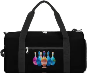 Colorful Bowling Pins Gym Bag Travel Duffel Bag Sports Tote Bag Workout Bag Weekender Bag for Women Men