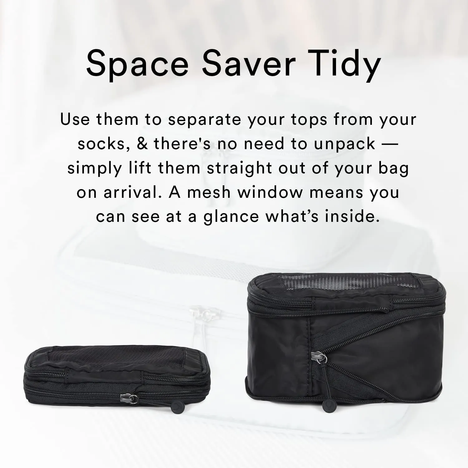 Compression Packing Cubes for Travel, Luggage Organiser for Suitcases or Bags, Travel Accessories, Set of 4, Black
