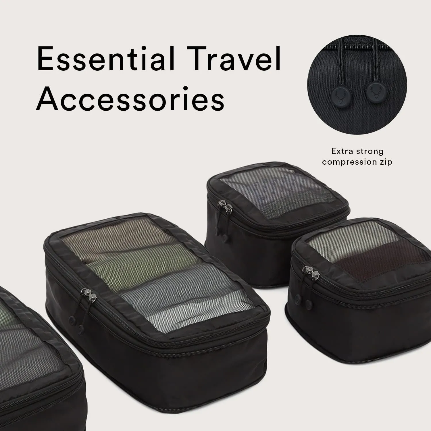Compression Packing Cubes for Travel, Luggage Organiser for Suitcases or Bags, Travel Accessories, Set of 4, Black