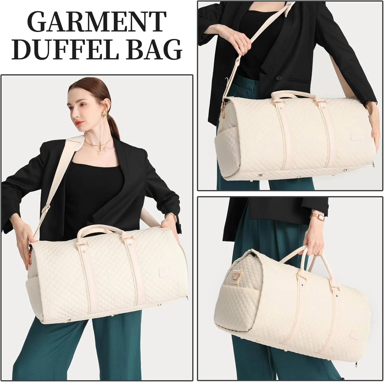 Convertible Garment Duffel Bag for Travel Womens Carry On Garment Bags With Toiletry Bag Large Weekender Bag Shoe Pouch 2 in 1 Hanging Suitcase Suit Travel Duffel Overnight Bags 2pcs Set Beige