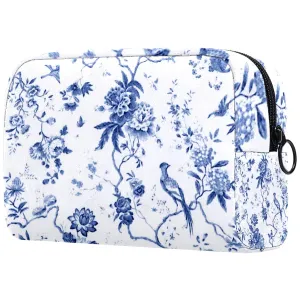 Cosmetic Bag for Women, Blue and White Toile Pattern Makeup Bags Travel Waterproof Toiletry Bag Accessories Organizer
