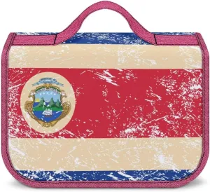Costa Rica Retro Flag Toiletry Bag with Hanging Hook Large Cosmetic Bags Detachable Makeup Pouch Bathroom Accessories