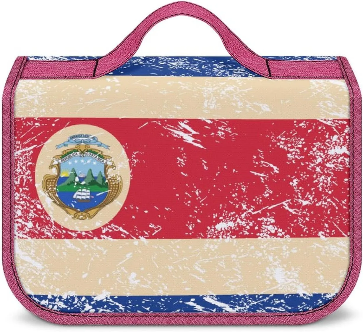 Costa Rica Retro Flag Toiletry Bag with Hanging Hook Large Cosmetic Bags Detachable Makeup Pouch Bathroom Accessories