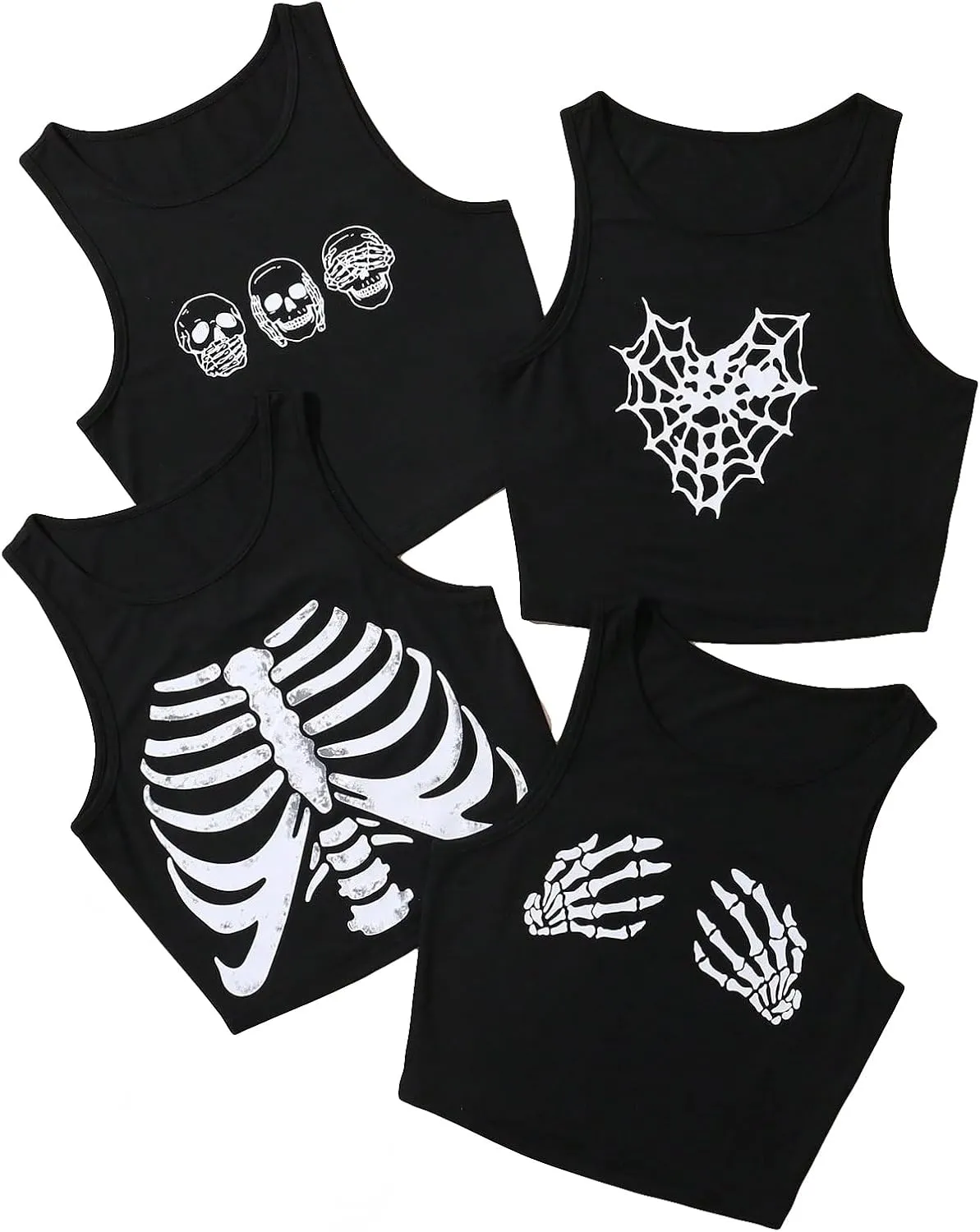 COZYEASE Women's 4 Packs Y2K Skull Graphic Crop Tank Tops Grunge Punk Sleeveless Tops