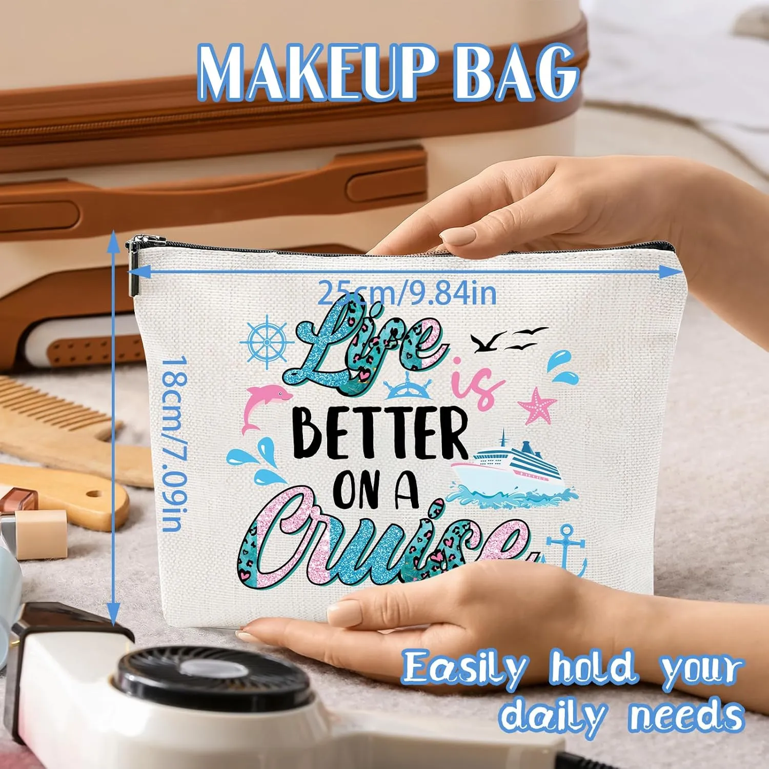 Cruise Lovers Gifts for Women - Unique Vacation Cosmetic Bags, Summer Makeup Bags for Women, Anchor Gifts for Girls BFF Birthday