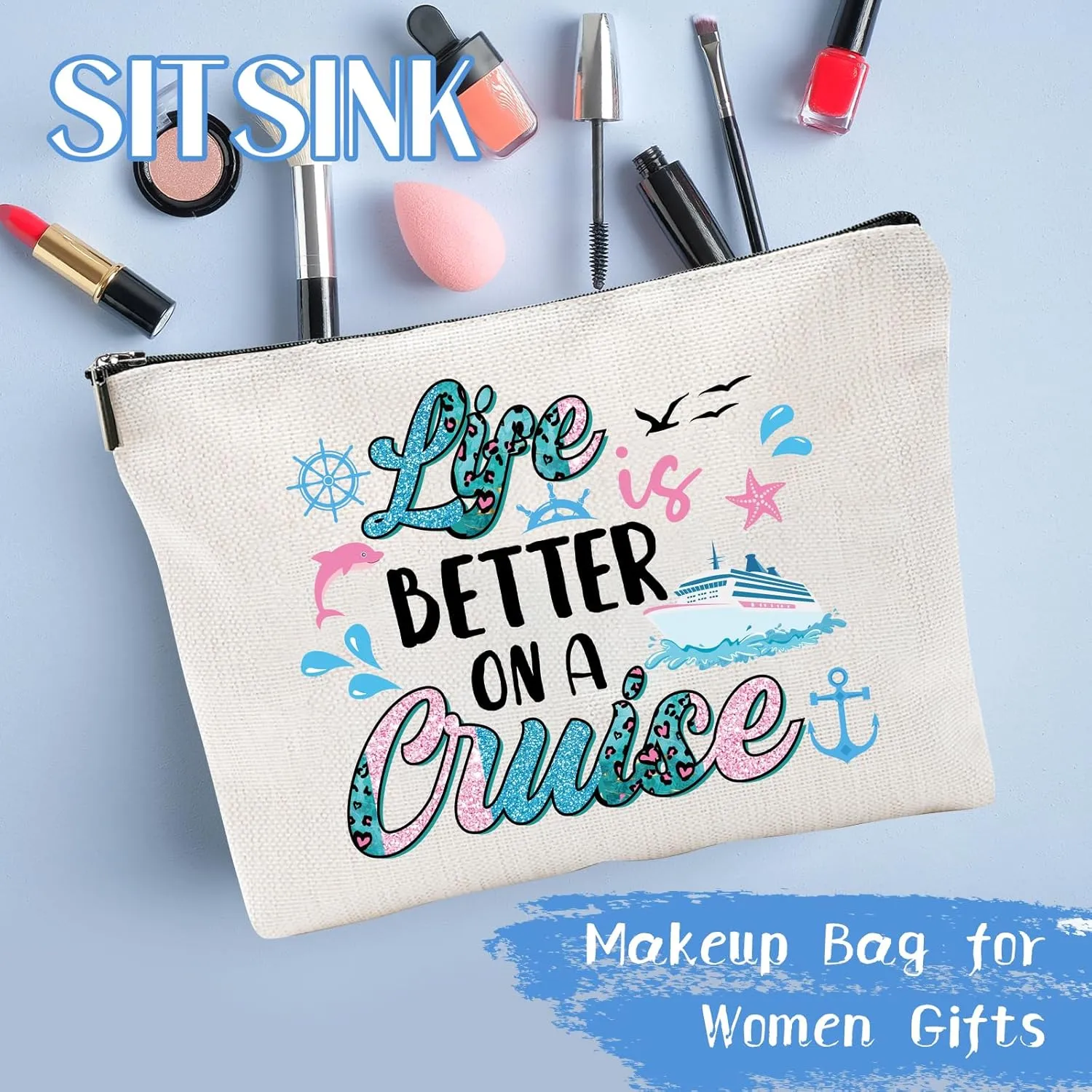 Cruise Lovers Gifts for Women - Unique Vacation Cosmetic Bags, Summer Makeup Bags for Women, Anchor Gifts for Girls BFF Birthday