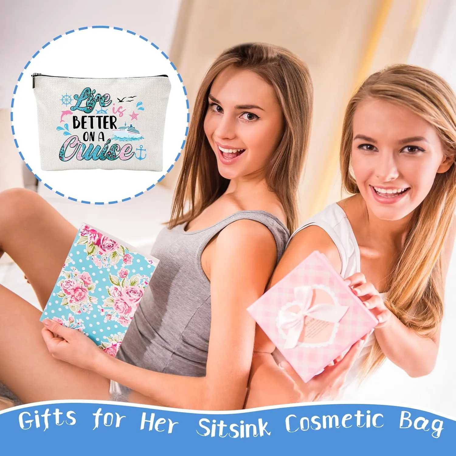 Cruise Lovers Gifts for Women - Unique Vacation Cosmetic Bags, Summer Makeup Bags for Women, Anchor Gifts for Girls BFF Birthday