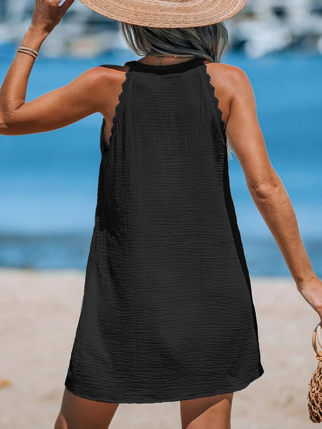 CUPSHE Women Swimsuit Coverup V Neck Sleeveless Beach Cover Ups Dress Lace Trim Vacation Outfits for 2025