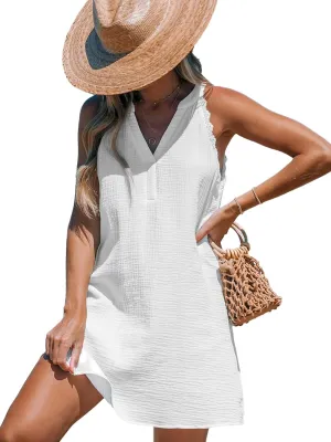 CUPSHE Women Swimsuit Coverup V Neck Sleeveless Beach Cover Ups Dress Lace Trim Vacation Outfits for 2025