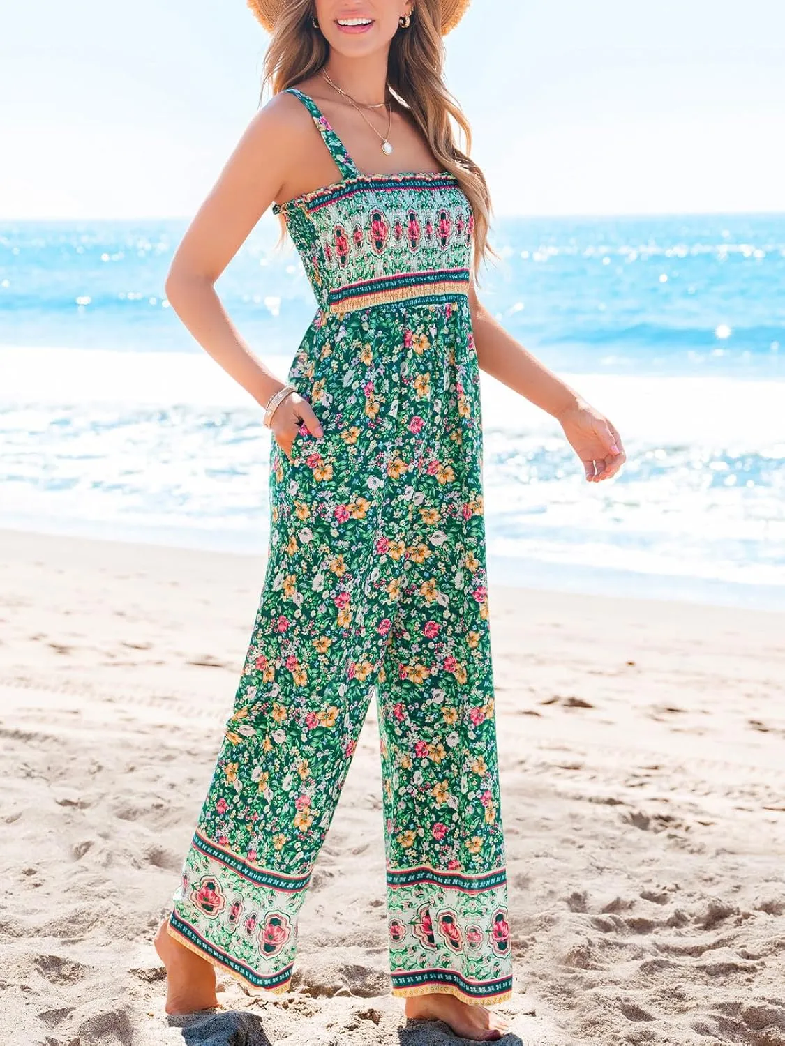 CUPSHE Women's Romper Square Neck Sleeveless Jumpsuit Straight leg Outfit Casual Dressy