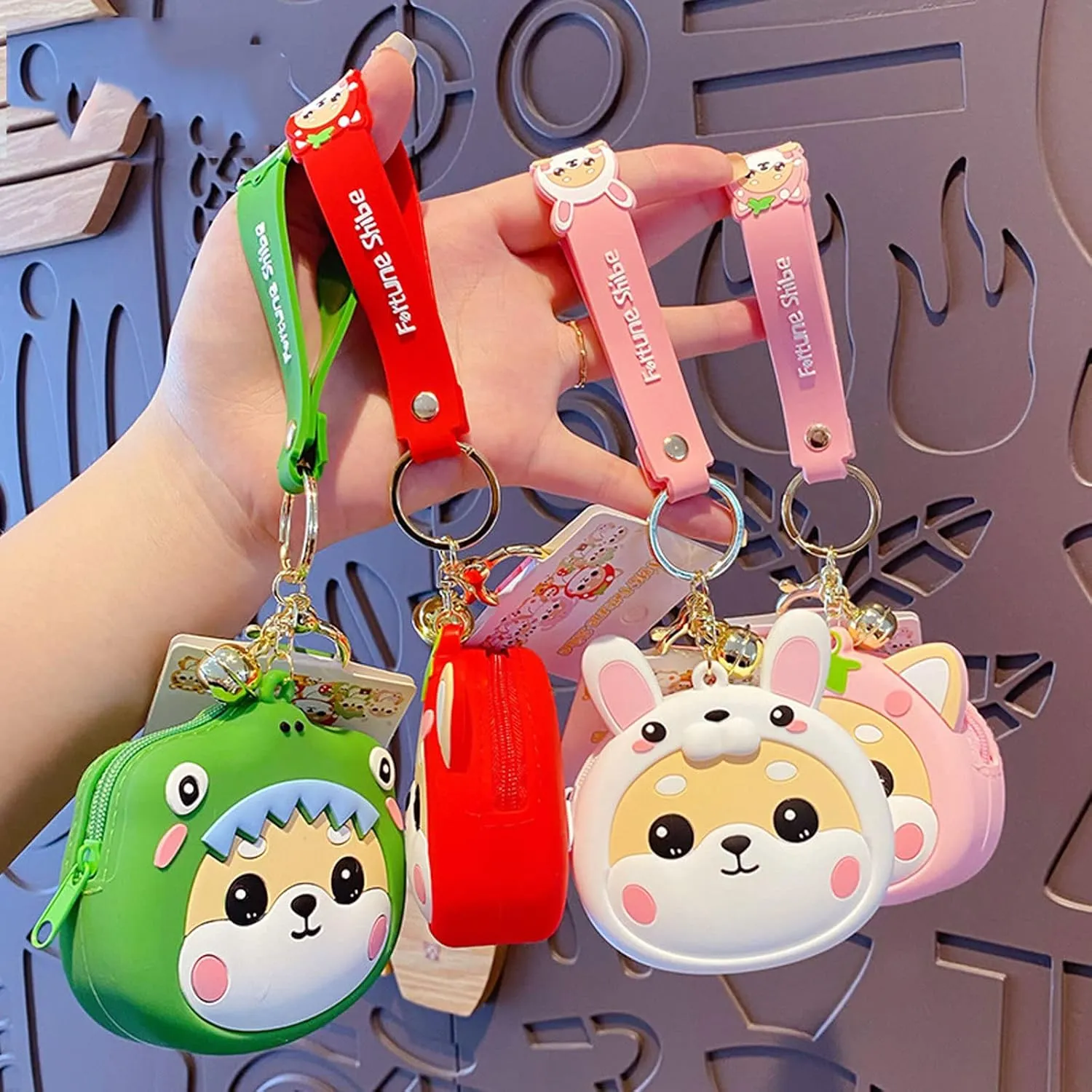 Cute Coin Purse Wristlet Keychain, Silicone Shiba Inu Wallet Key Handbag Accessories Keyring for Kids Girls Women