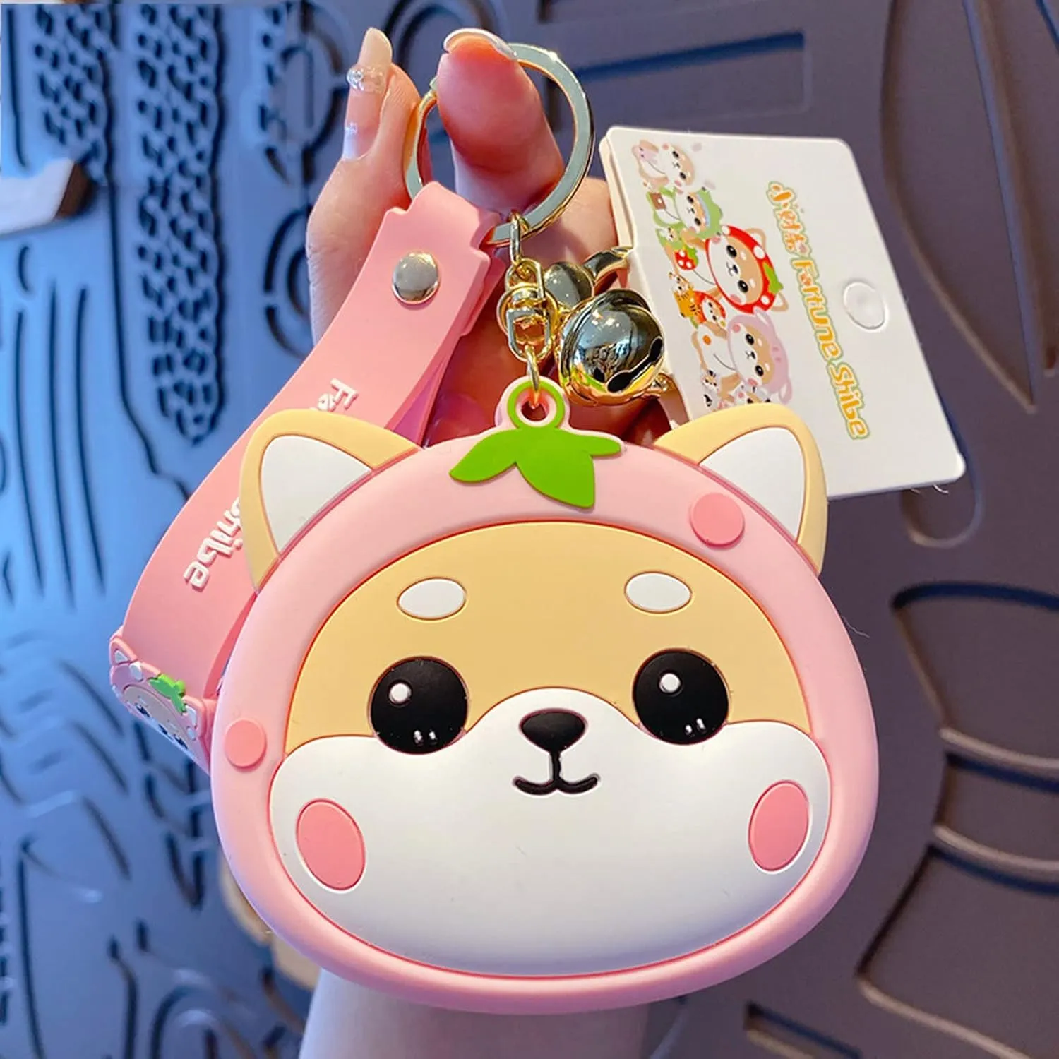 Cute Coin Purse Wristlet Keychain, Silicone Shiba Inu Wallet Key Handbag Accessories Keyring for Kids Girls Women