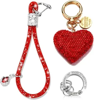 Cute Heart Keychains for Women Bling Key chain Accessories Girly Wristlet Keychain Set for Car Keys Backpack
