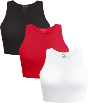 Cyanstyle Women's 3 Piece Tank Tops Sleeveless Halter Neck Raceback Double Lined Basic Tank Crop Tops