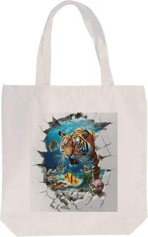 D cracked hole animal Tigers underwater Tote Canvas Bag Women Tote Bag for Travelling Reusable Shopping Bag