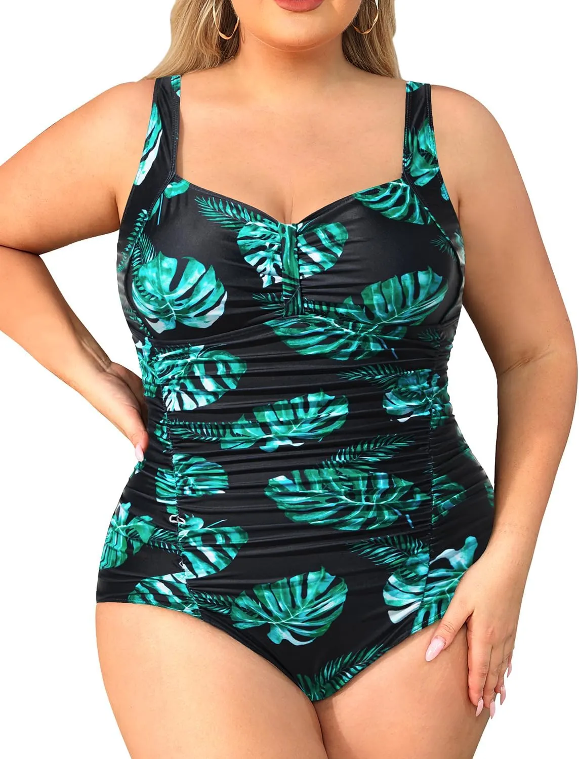 Daci Women Plus Size One Piece Swimsuits - Tummy Control Retro Ruched Bathing Suits Vintage Swimwear