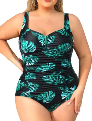Daci Women Plus Size One Piece Swimsuits - Tummy Control Retro Ruched Bathing Suits Vintage Swimwear