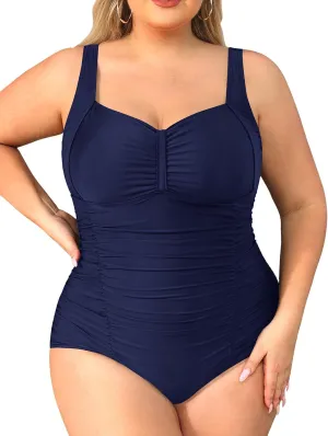 Daci Women Plus Size One Piece Swimsuits - Tummy Control Retro Ruched Bathing Suits Vintage Swimwear