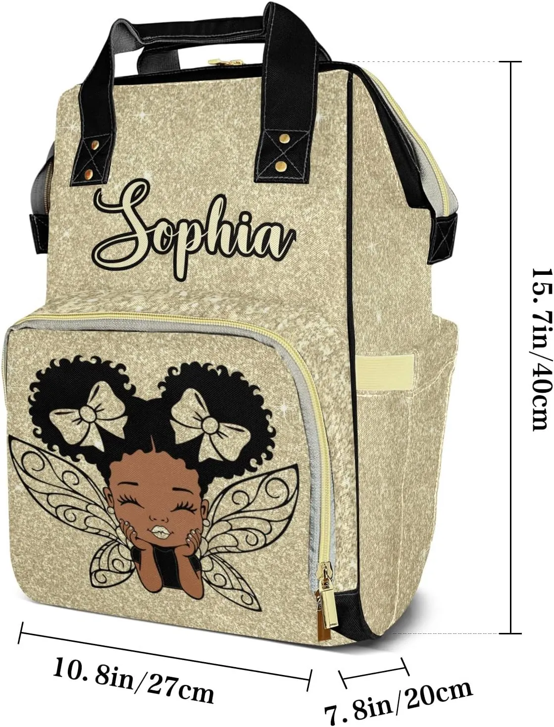 Diaper Bags Glitter-Bling Print Tote Bags Backpack with Name Mommy Nursing Bags Gifts for Women Men