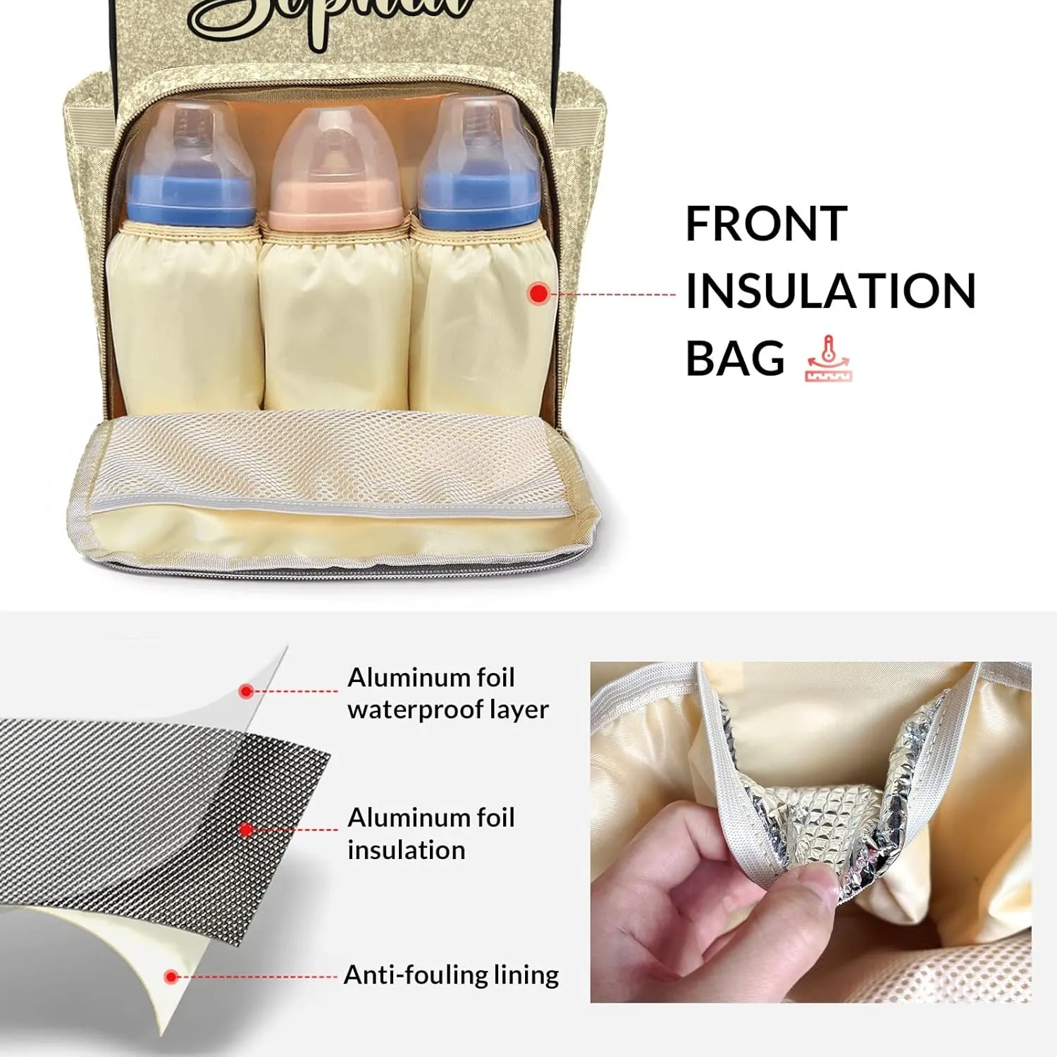 Diaper Bags Glitter-Bling Print Tote Bags Backpack with Name Mommy Nursing Bags Gifts for Women Men