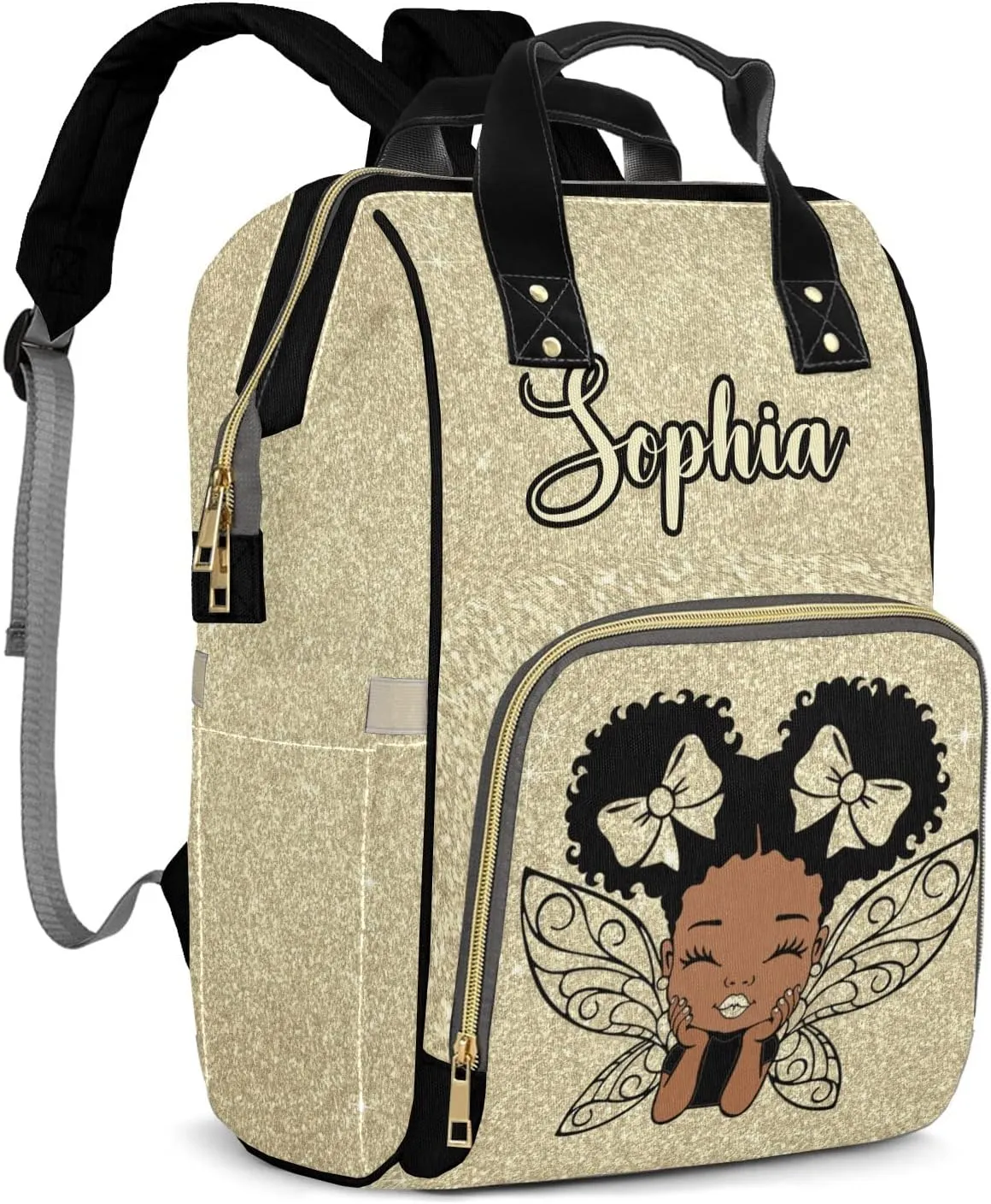 Diaper Bags Glitter-Bling Print Tote Bags Backpack with Name Mommy Nursing Bags Gifts for Women Men