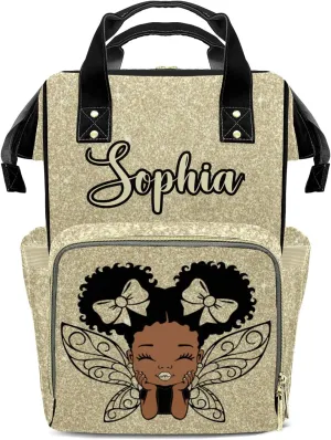 Diaper Bags Glitter-Bling Print Tote Bags Backpack with Name Mommy Nursing Bags Gifts for Women Men