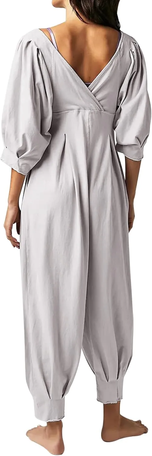 Ebifin Women's Casual Jumpsuits Square Neck Loose Long Pant Rompers with Pockets