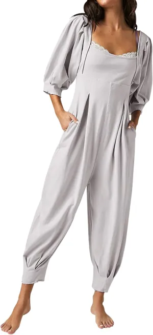 Ebifin Women's Casual Jumpsuits Square Neck Loose Long Pant Rompers with Pockets