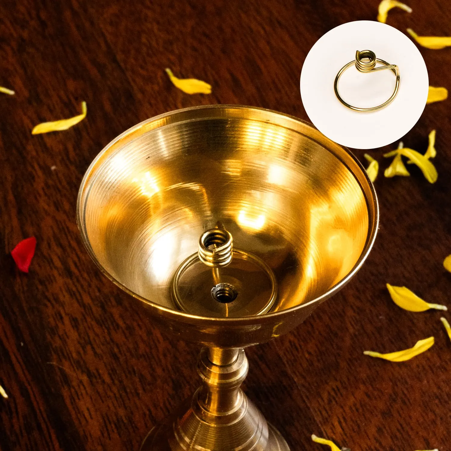 Ekhasa 100% Pure Brass Wick Holders for Oil Lamp | Deepam Stand, Vilakku Thiri Holder | Niranjan Kadi, Samay Diya Kadi Holder | Thiri Stand for Deepak | Round Wicks for Pooja Diya (Set of 6)