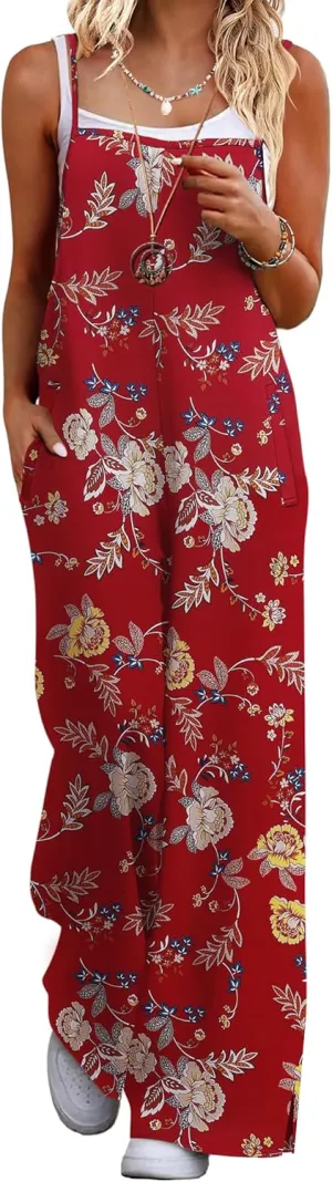 Ekouaer Womens Casual Sleeveless Jumpsuits Summer Boho Wide Leg Floral Rompers Overalls with Pockets