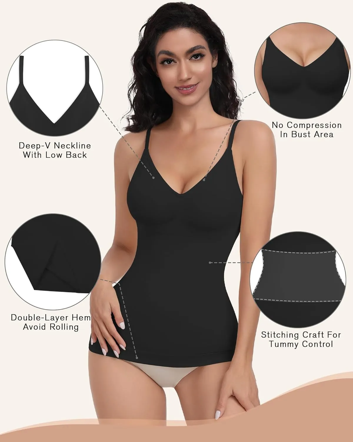 EUYZOU Womens Tummy Control Shapewear Tank Tops Seamless V-Neck Compression Tank Tops Body Shaper Camisole