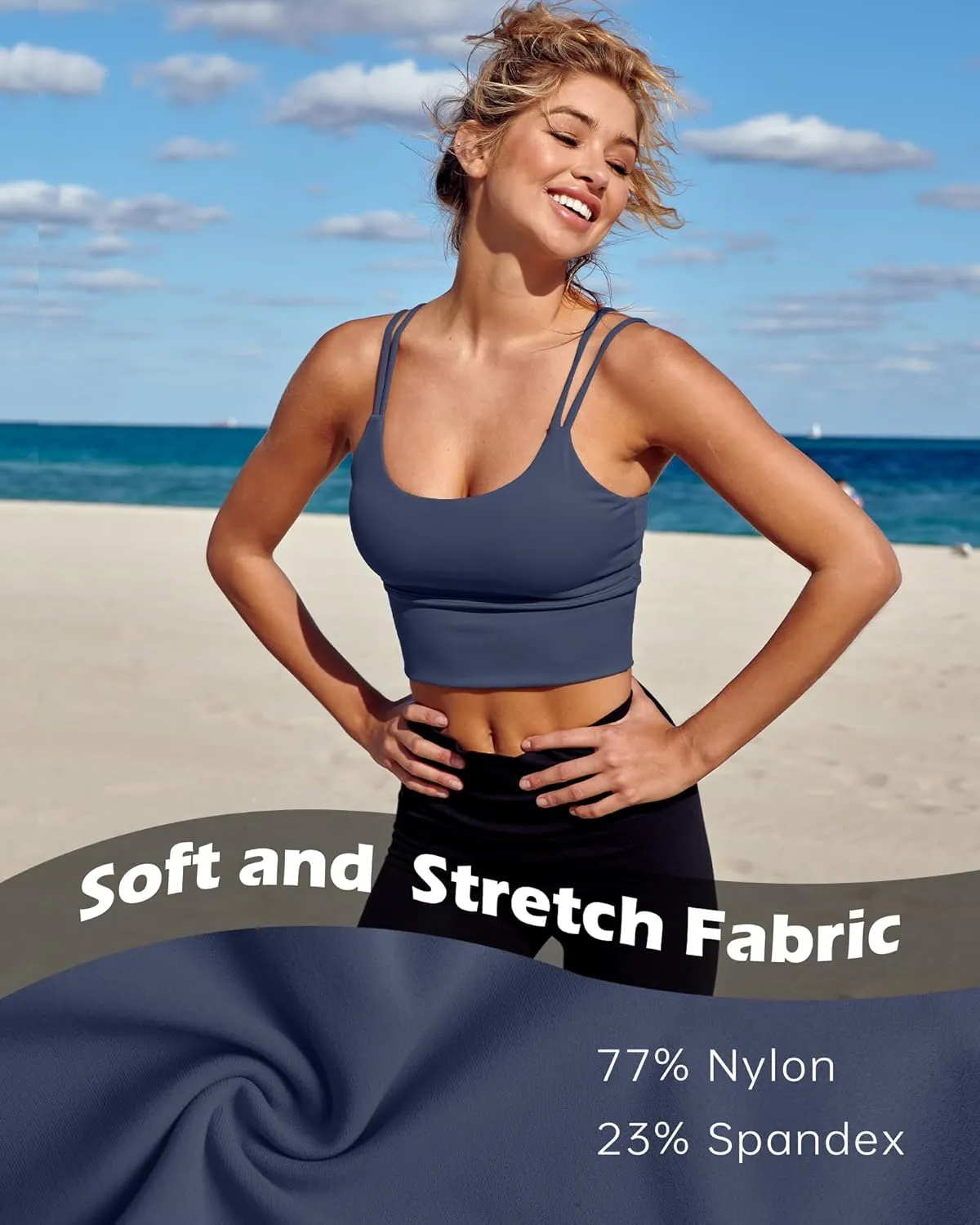 Everrysea Sports Bras for Women High Support Longline Workout Tank Tops Built in Bra Strappy Yoga Padded Crop Top