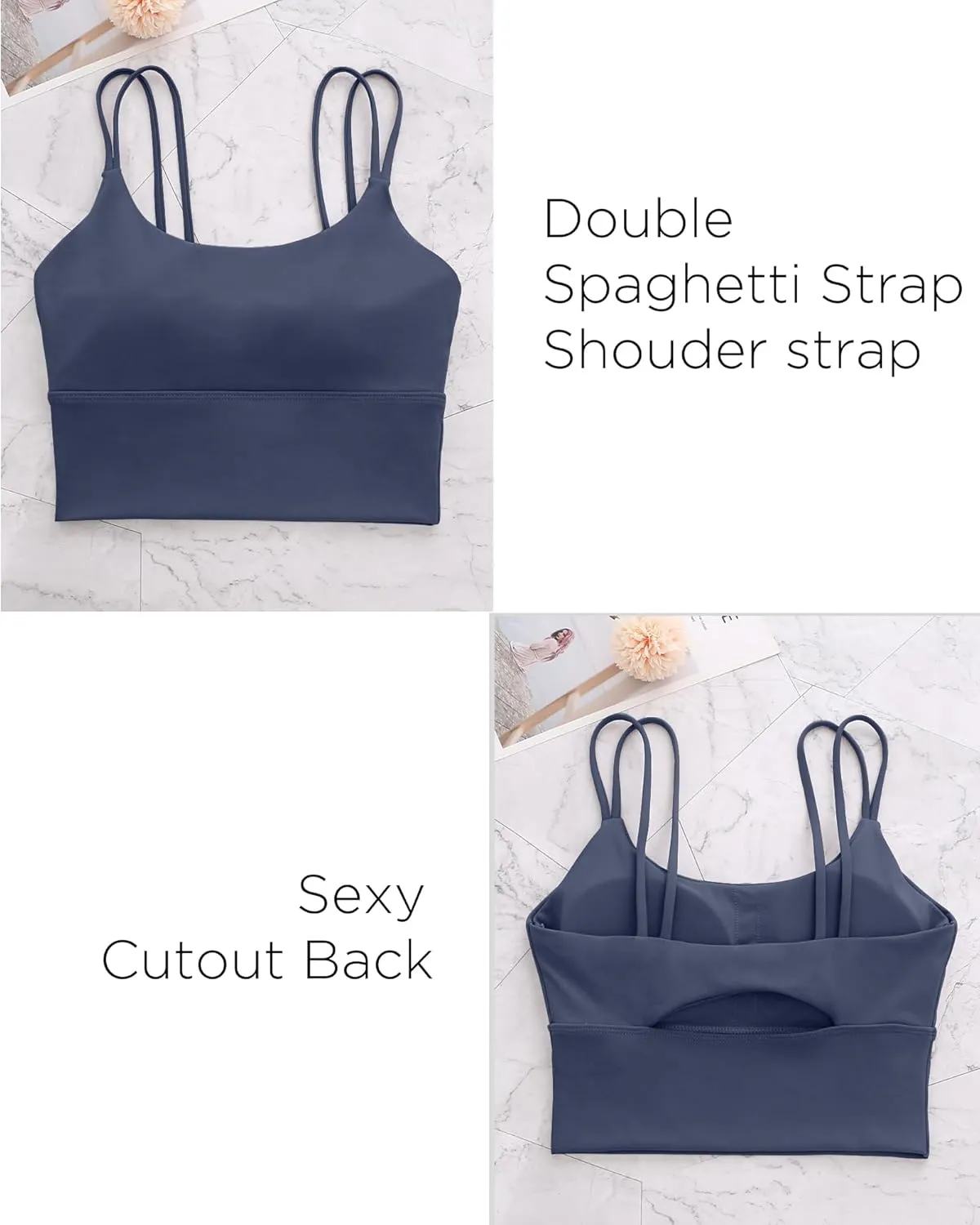 Everrysea Sports Bras for Women High Support Longline Workout Tank Tops Built in Bra Strappy Yoga Padded Crop Top