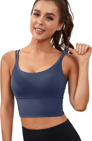Everrysea Sports Bras for Women High Support Longline Workout Tank Tops Built in Bra Strappy Yoga Padded Crop Top