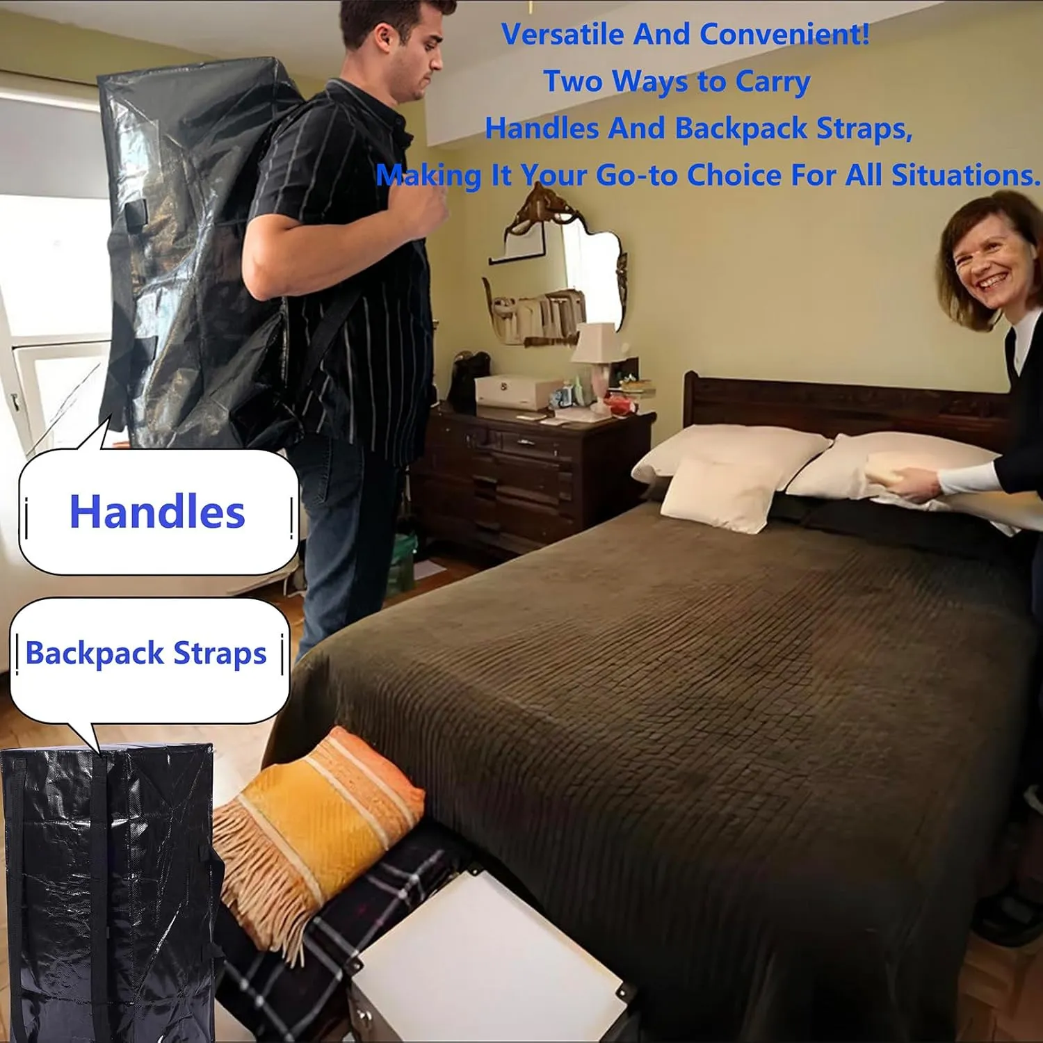 Extra Large Moving Bags,Collapsible Storage Bins,Heavy Duty Tote,Oversized Packing Supplies with Strong Handles,Large Bags With Smooth Zipper,Storage Boxes Alternative (Black,6Pack)