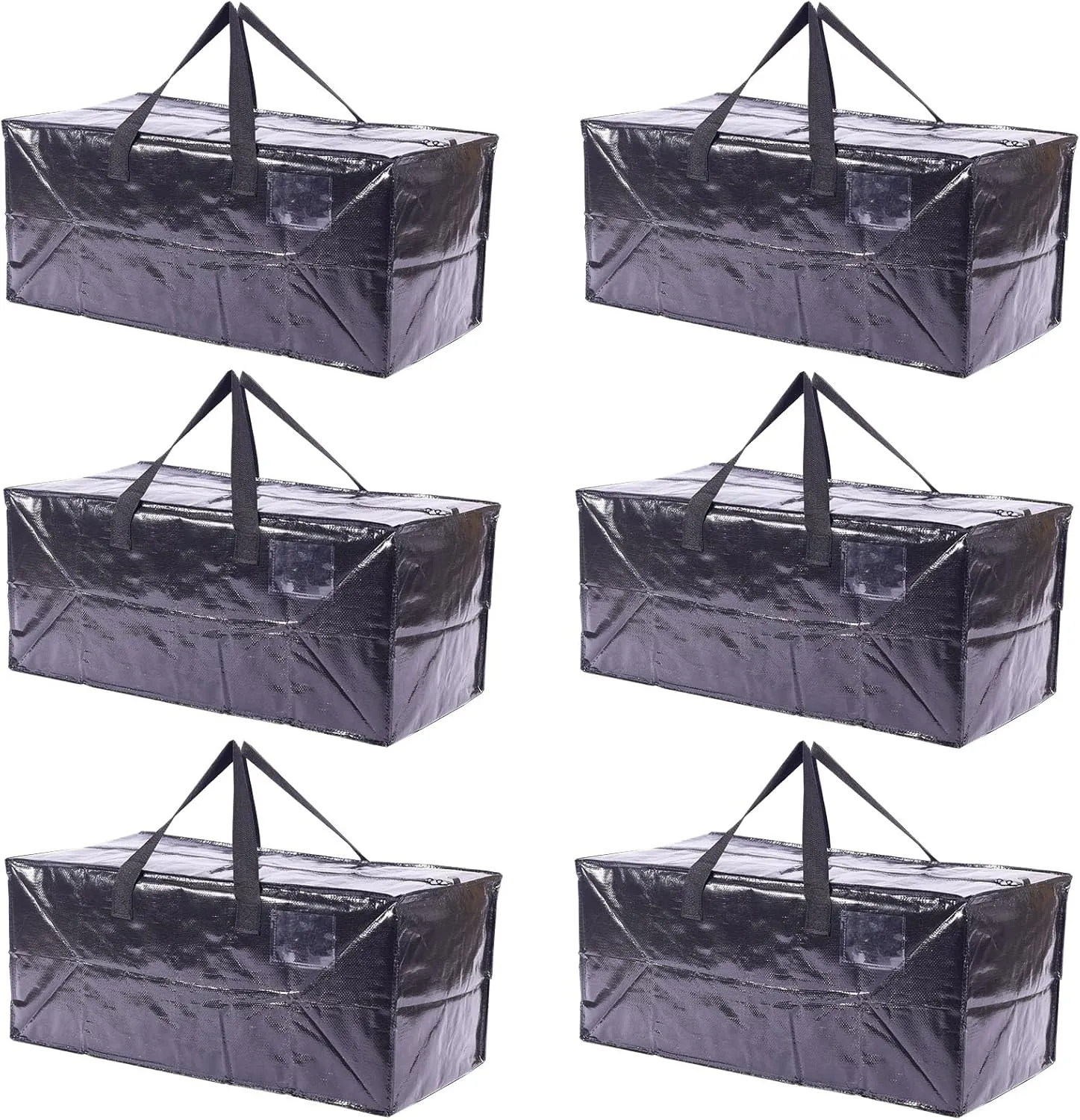Extra Large Moving Bags,Collapsible Storage Bins,Heavy Duty Tote,Oversized Packing Supplies with Strong Handles,Large Bags With Smooth Zipper,Storage Boxes Alternative (Black,6Pack)