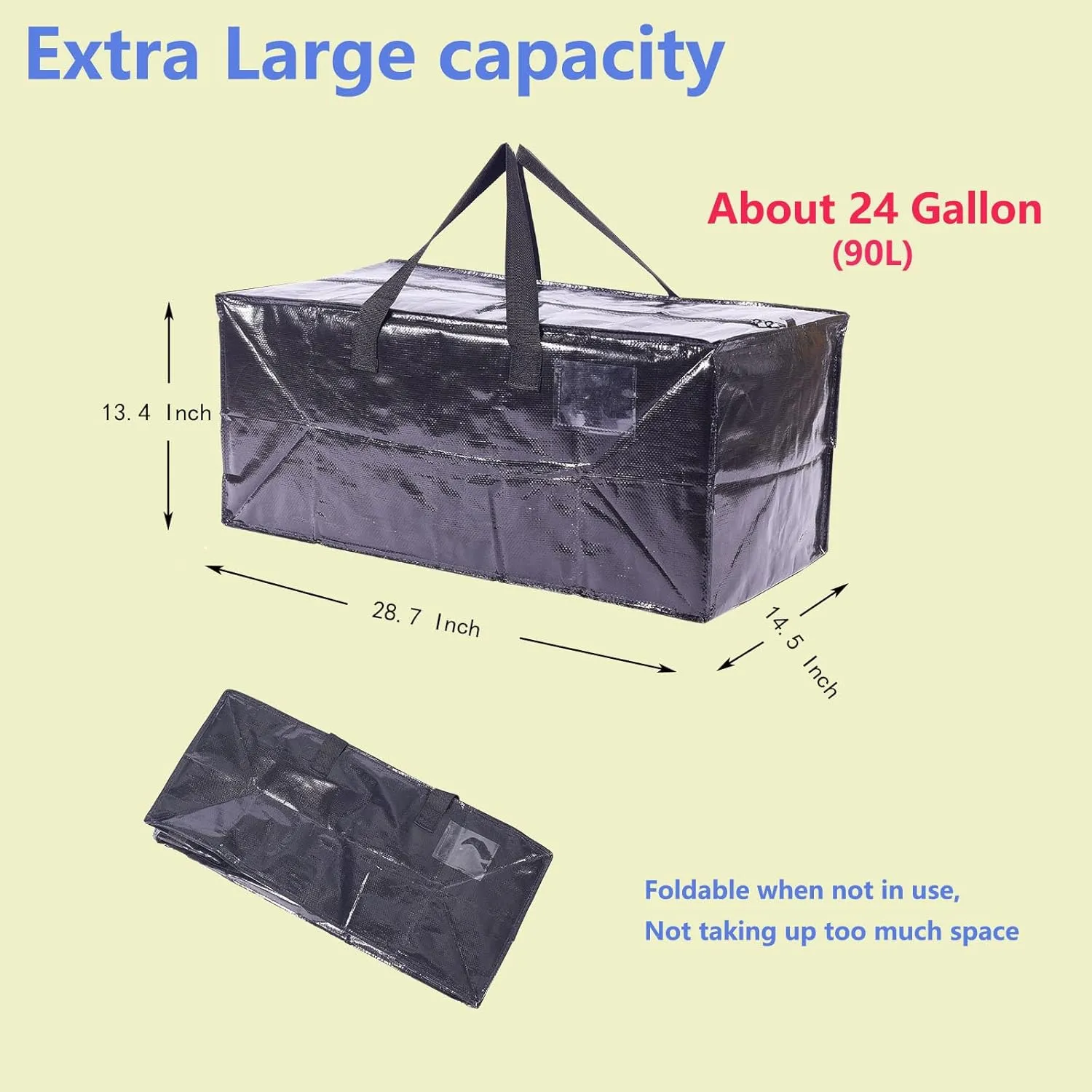 Extra Large Moving Bags,Collapsible Storage Bins,Heavy Duty Tote,Oversized Packing Supplies with Strong Handles,Large Bags With Smooth Zipper,Storage Boxes Alternative (Black,6Pack)