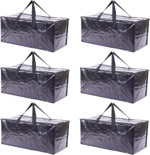 Extra Large Moving Bags,Collapsible Storage Bins,Heavy Duty Tote,Oversized Packing Supplies with Strong Handles,Large Bags With Smooth Zipper,Storage Boxes Alternative (Black,6Pack)