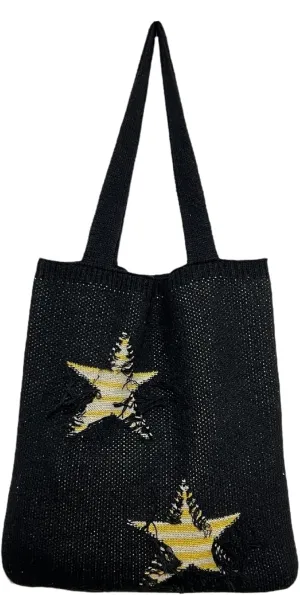 Fairy Grunge Tote Bag Y2K Fairycore Crochet Hobo Bag Ripped Star Knitted Shoulder Bag Cottagecore Emo Accessories