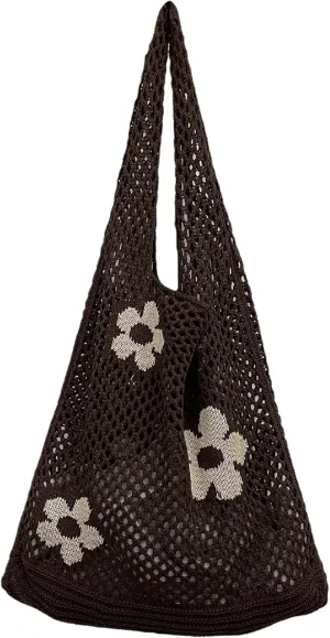 Fairycore Flower Hollow Crochet Tote Bag Big Capacity Shopping Shoulder Bags Women Y2K Aesthetic Cutecore Accessories