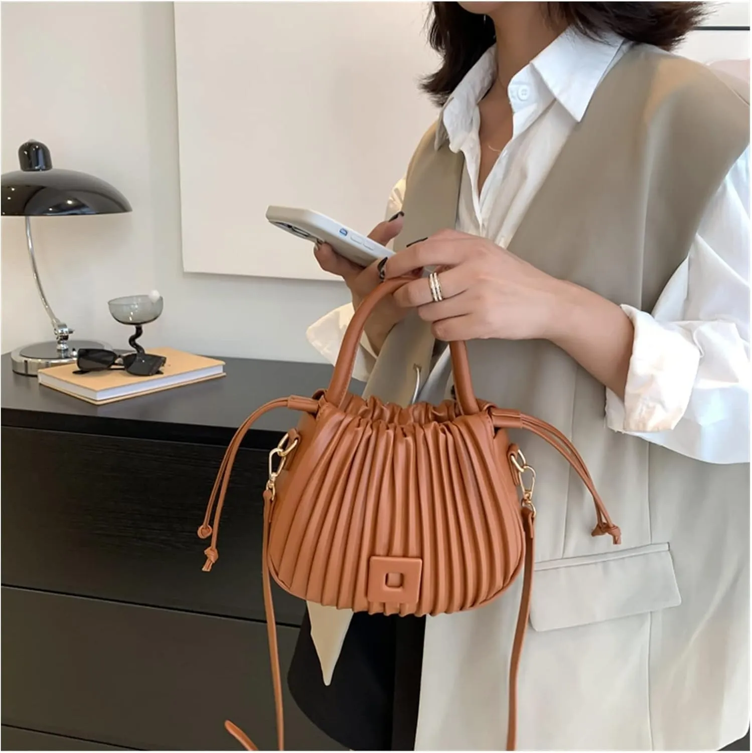 Fashion Handbags Women Shoulder Crossbody Bags For Women Tote PU Leather Bucket Bag(Green)