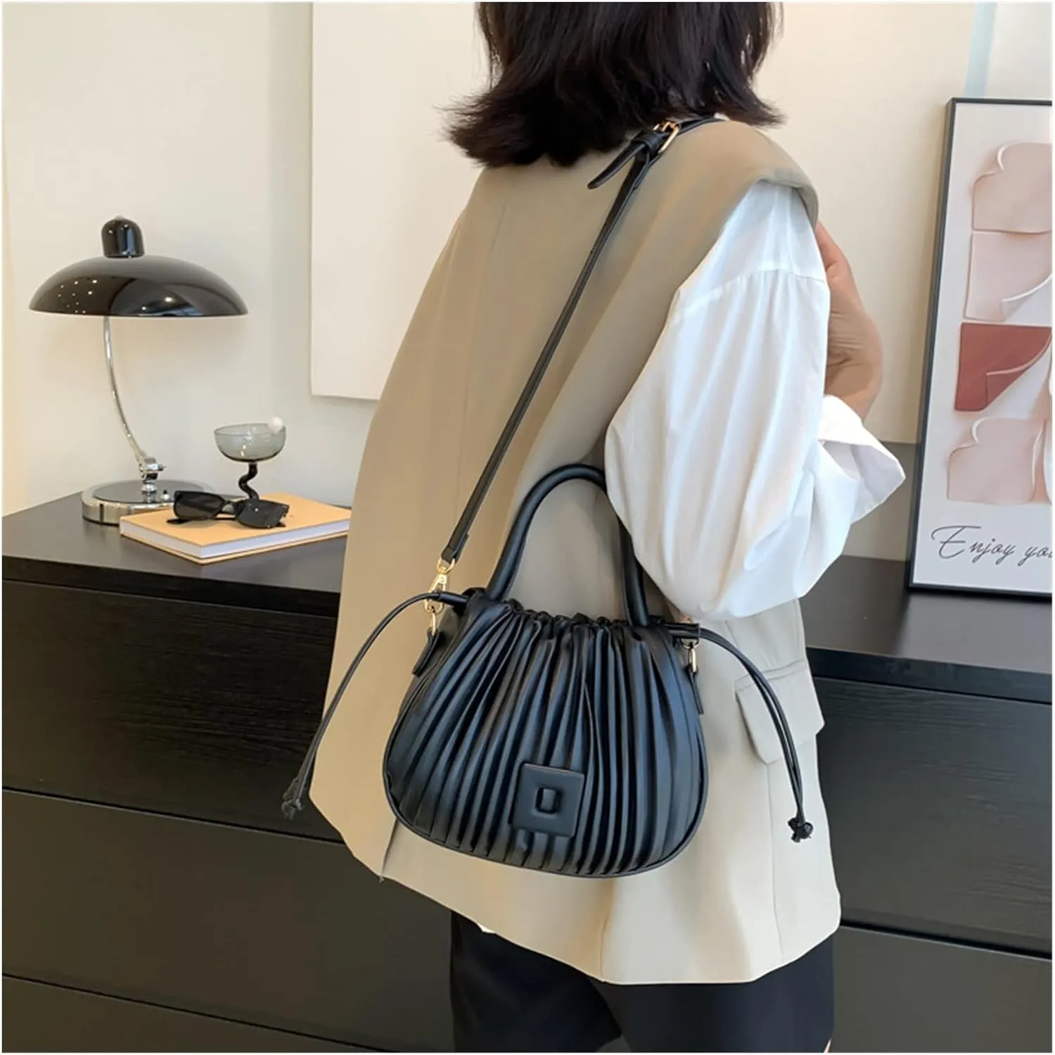 Fashion Handbags Women Shoulder Crossbody Bags For Women Tote PU Leather Bucket Bag(Green)