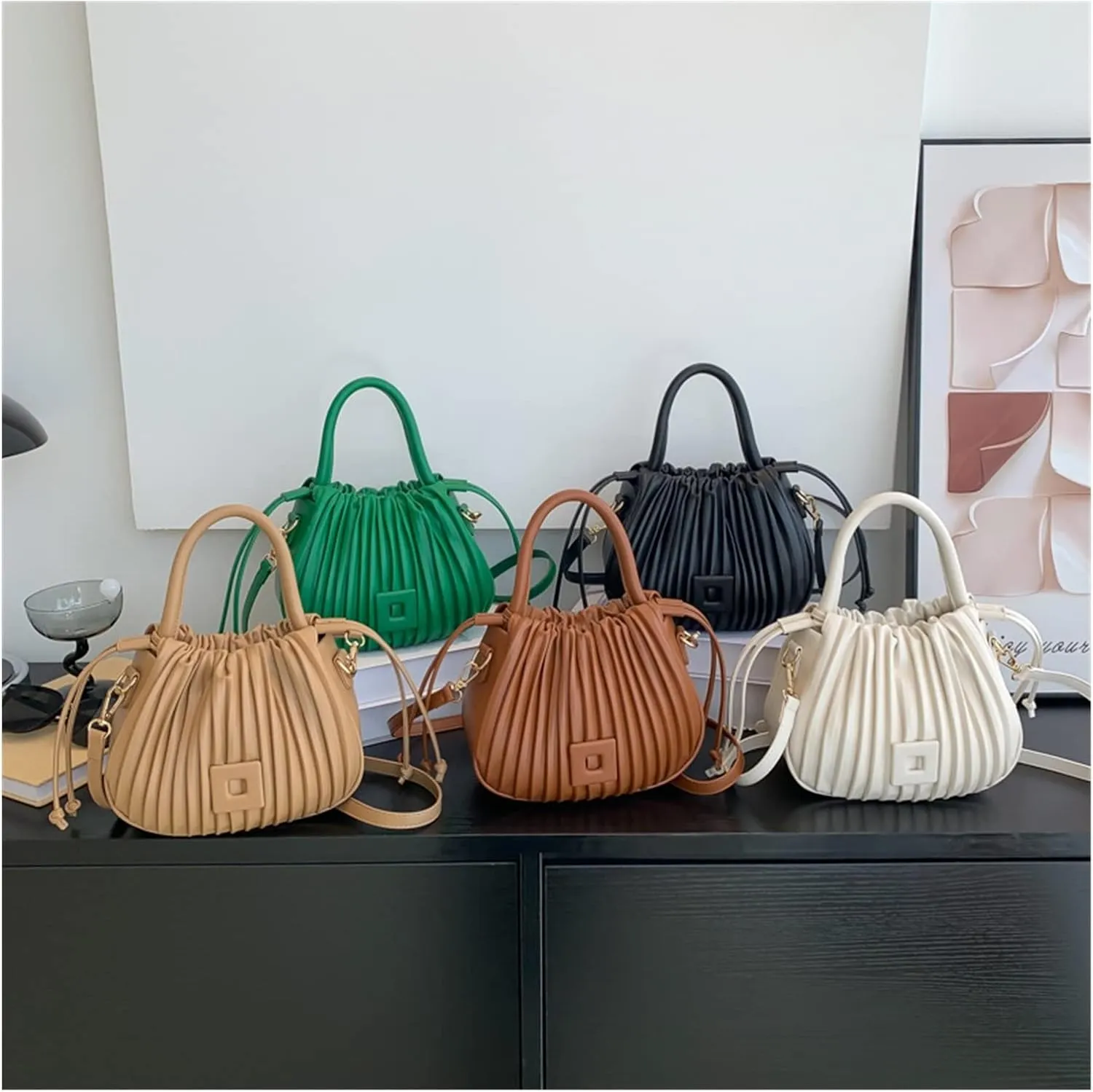 Fashion Handbags Women Shoulder Crossbody Bags For Women Tote PU Leather Bucket Bag(Green)