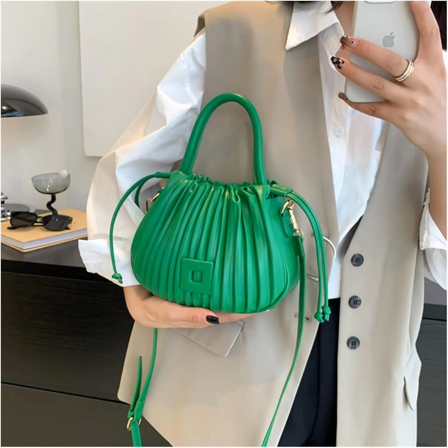 Fashion Handbags Women Shoulder Crossbody Bags For Women Tote PU Leather Bucket Bag(Khaki)