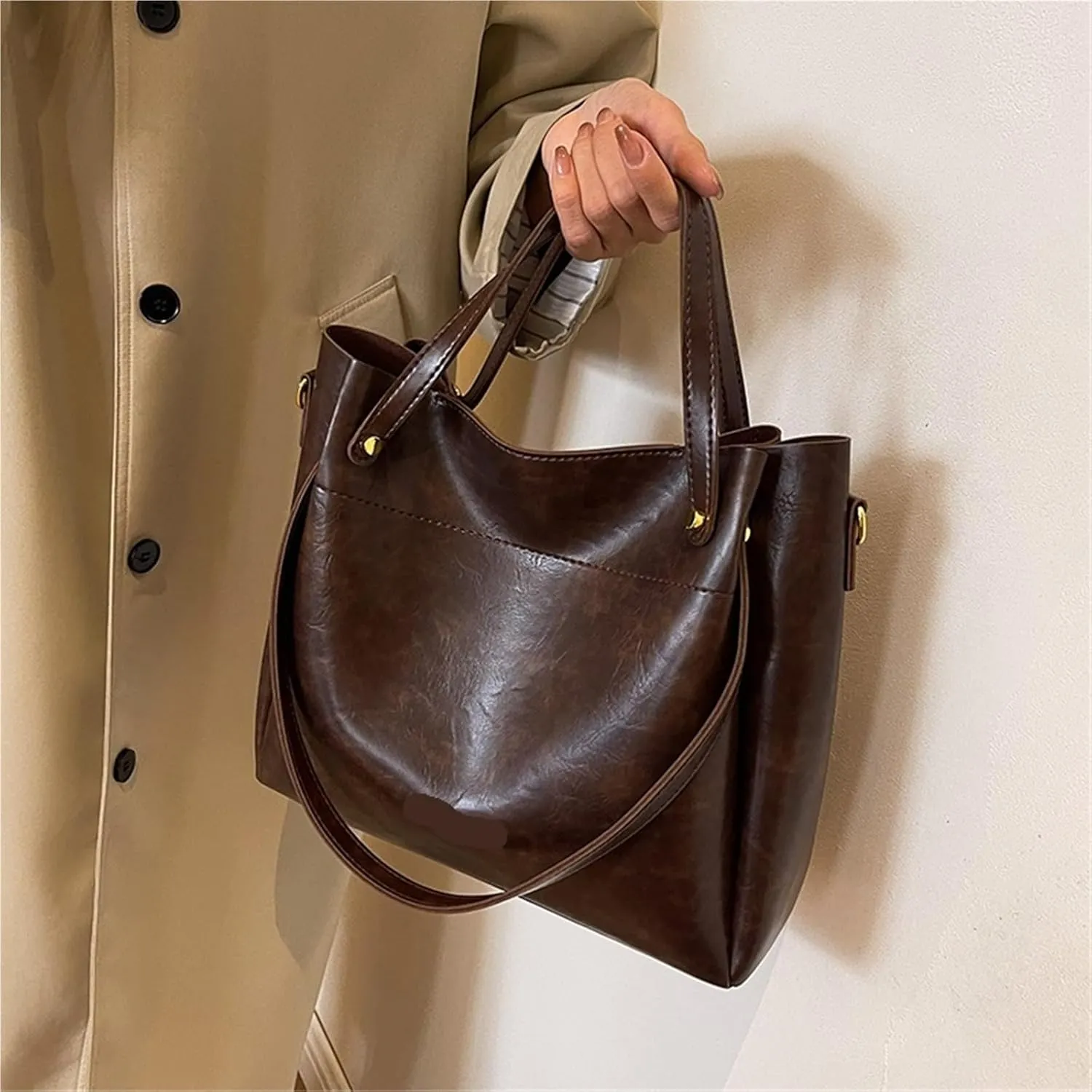 Fashion Trend Leather Tote Bag for Women Female Simple Large High Capacity Shoulder Side Bag