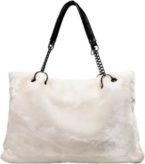 Faux Fur Tote Bag Winter Plush Women Shoulder Bag Casual Lady Handbag Female Chain Larger Capacity Travel Shopping Bag