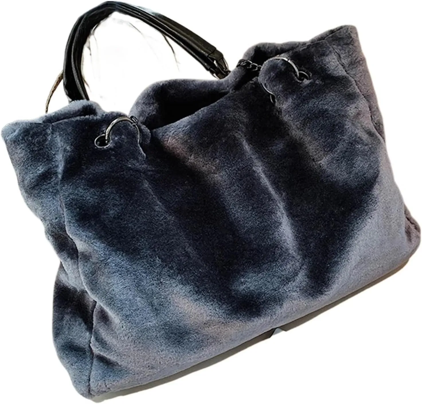 Faux Fur Tote Bag Winter Plush Women Shoulder Bag Casual Lady Handbag Female Chain Larger Capacity Travel Shopping Bag