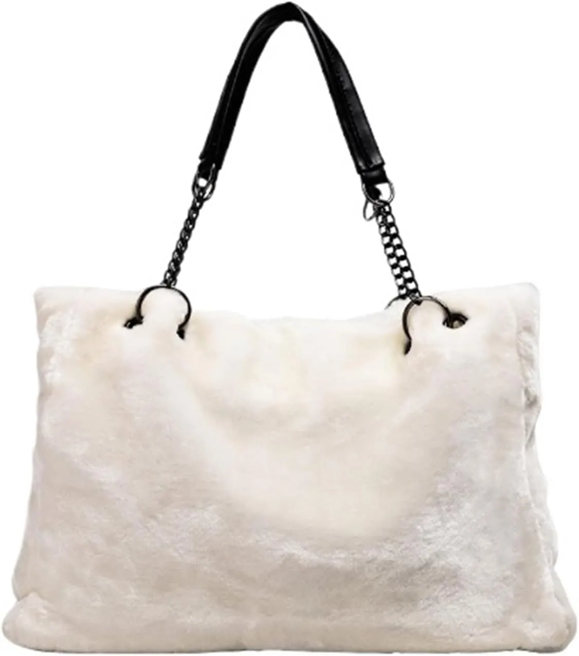 Faux Fur Tote Bag Winter Plush Women Shoulder Bag Casual Lady Handbag Female Chain Larger Capacity Travel Shopping Bag