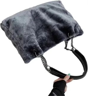 Faux Fur Tote Bag Winter Plush Women Shoulder Bag Casual Lady Handbag Female Chain Larger Capacity Travel Shopping Bag