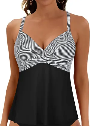 Firpearl Women's Underwire Tankini Top Only Twist V Neck Swimsuits for Big Busted Loose Fit Bathing Suit Tops